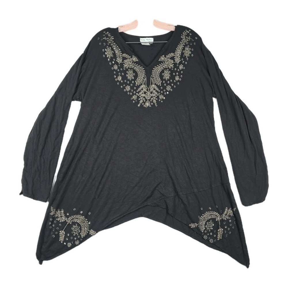 Ulla Popken Women's Size 20/22 Black‎ Floral Long Sleeve Tunic Shirt